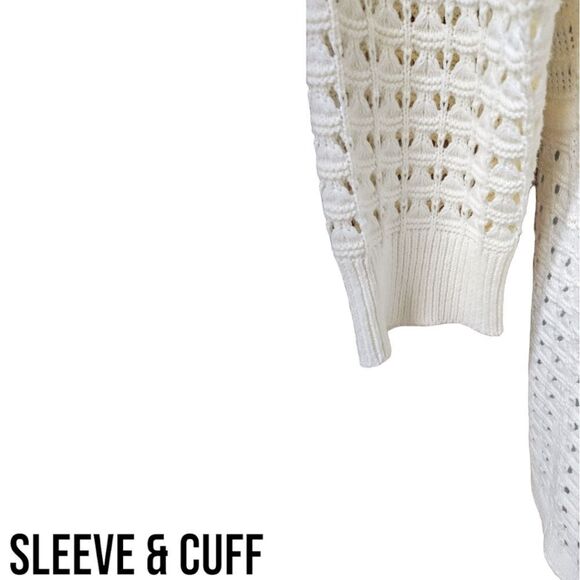 DKNY JEANS Women's V- Neck Open Knit Cream Colored Cardigan Sweater Size XL - Picture 8 of 15